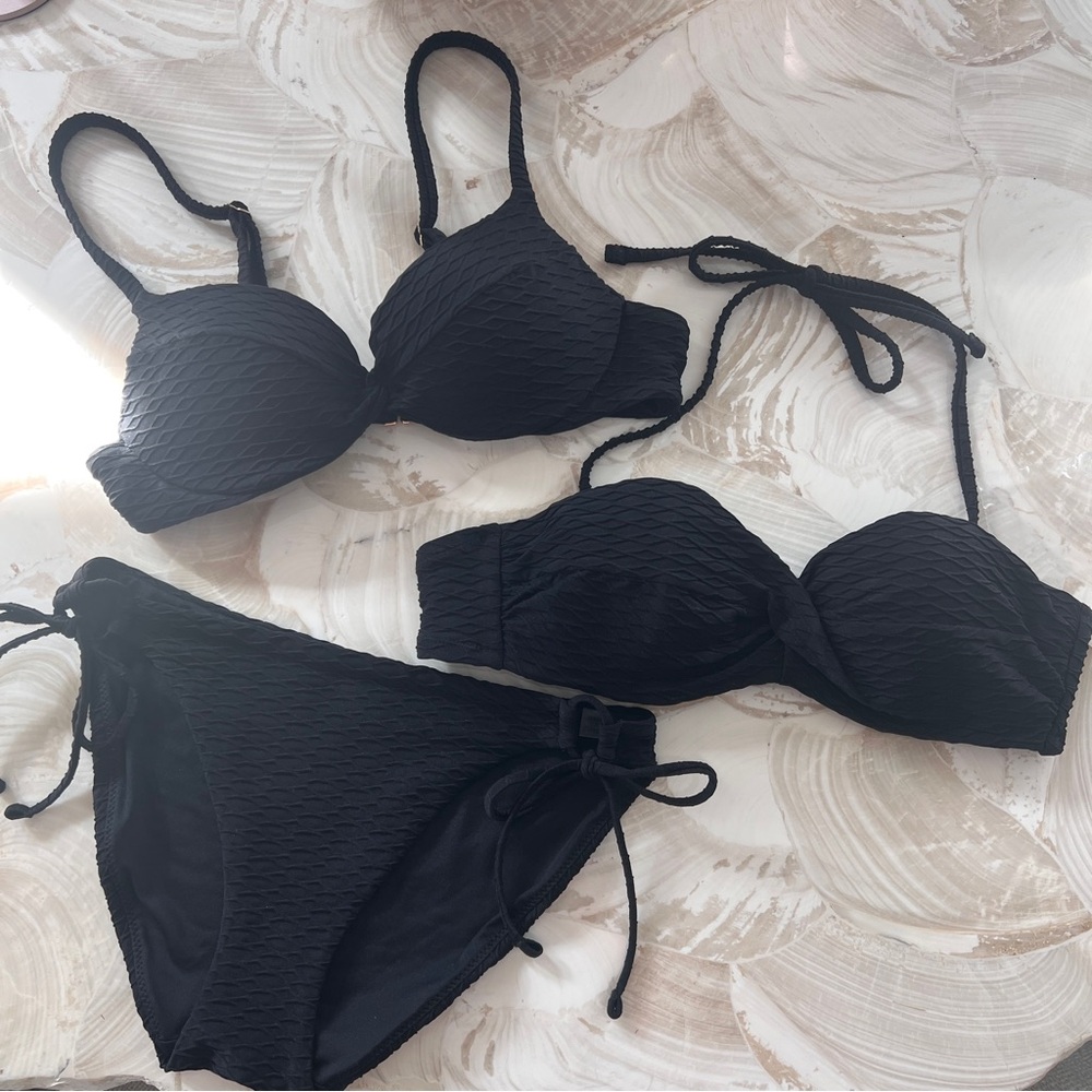 👙VS Black Textured Bikini Set Sz Sm